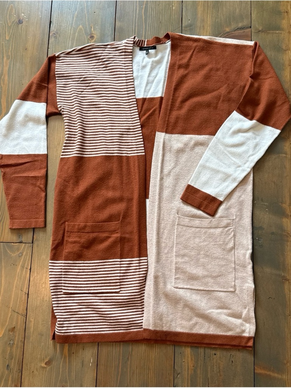 Staccato Colorblock Open Front Cardigan Rust Cream